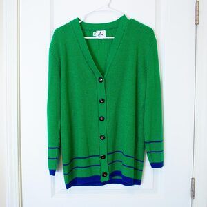 Preppy VTG Ami Sweater Kelly Green Cardigan Striped Collegiate 14 Bright Spring